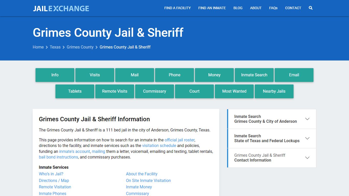 Grimes County Jail & Sheriff, TX Inmate Search, Information