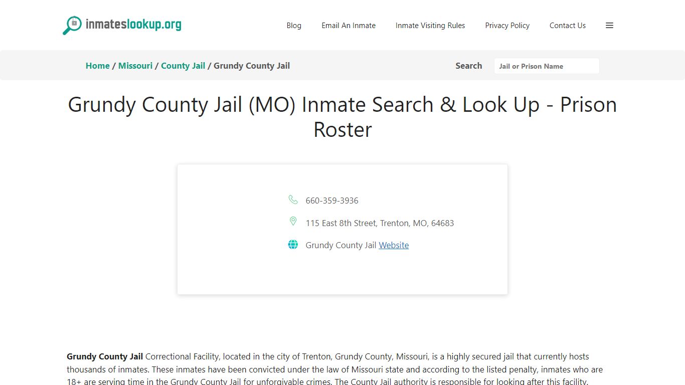 Grundy County Jail (MO) Inmate Search & Look Up - Prison Roster