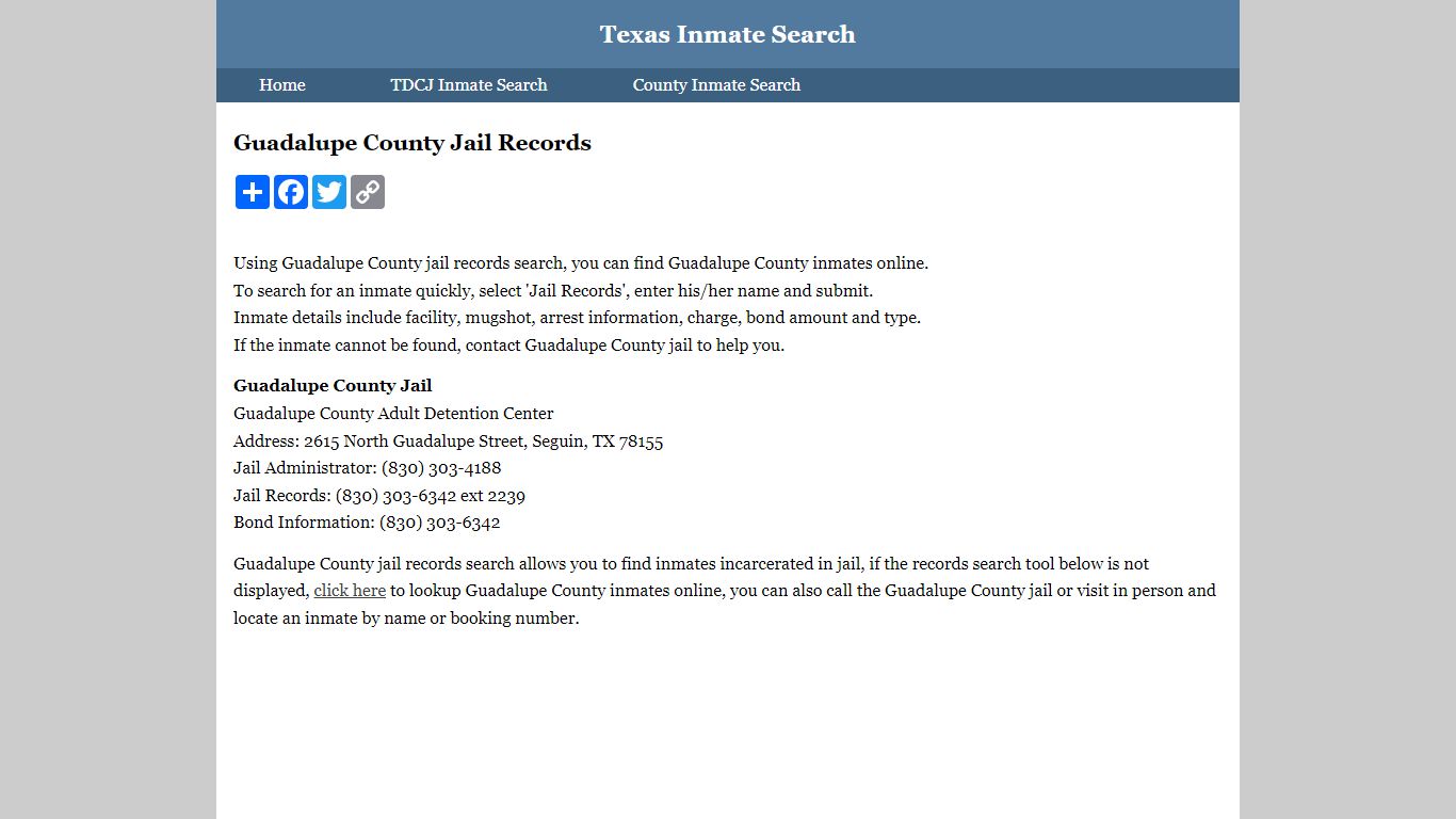 Guadalupe County Jail Records - Texas Inmate Search