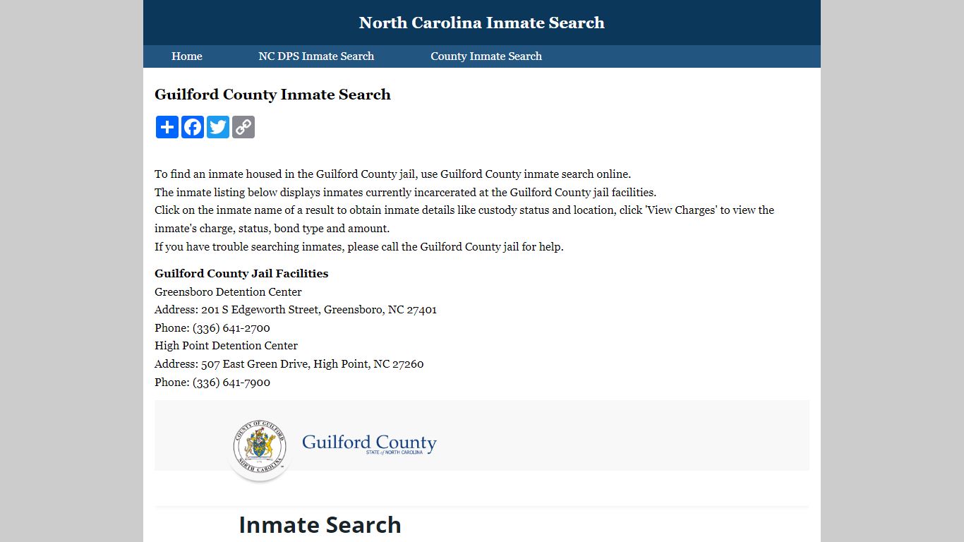 Guilford County Inmate Search - North Carolina Inmate Search