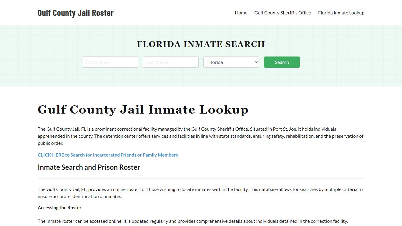 Gulf County Jail Roster Lookup, FL, Inmate Search