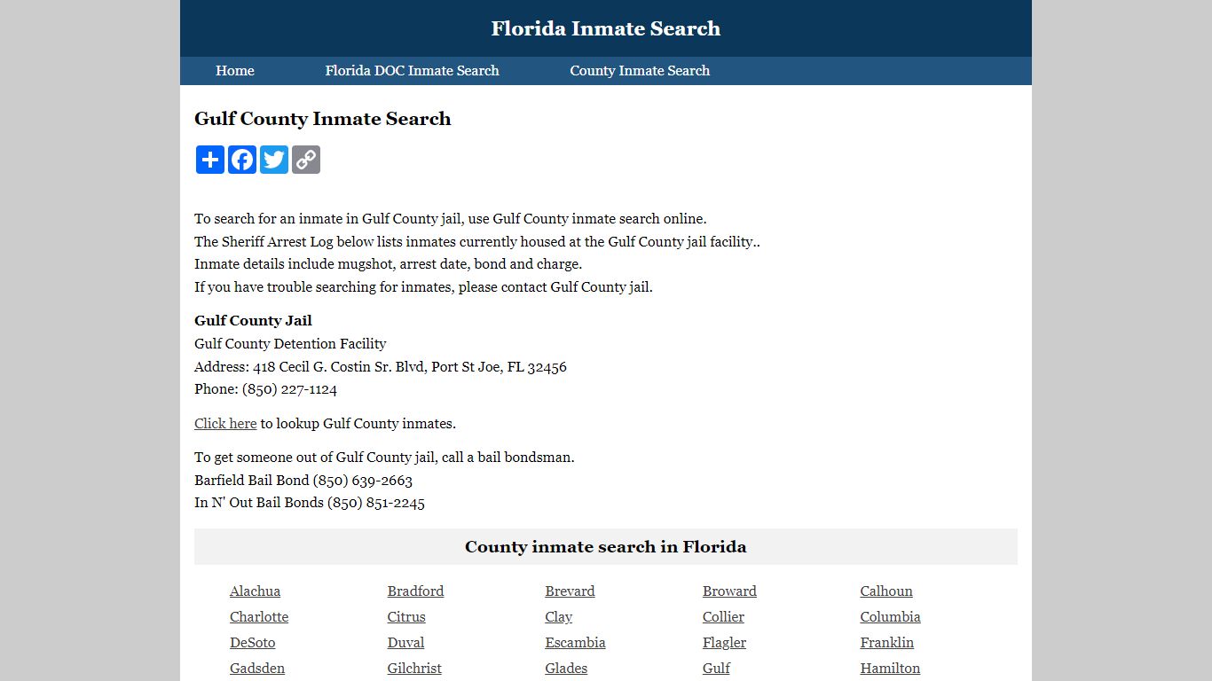 Gulf County Inmate Search