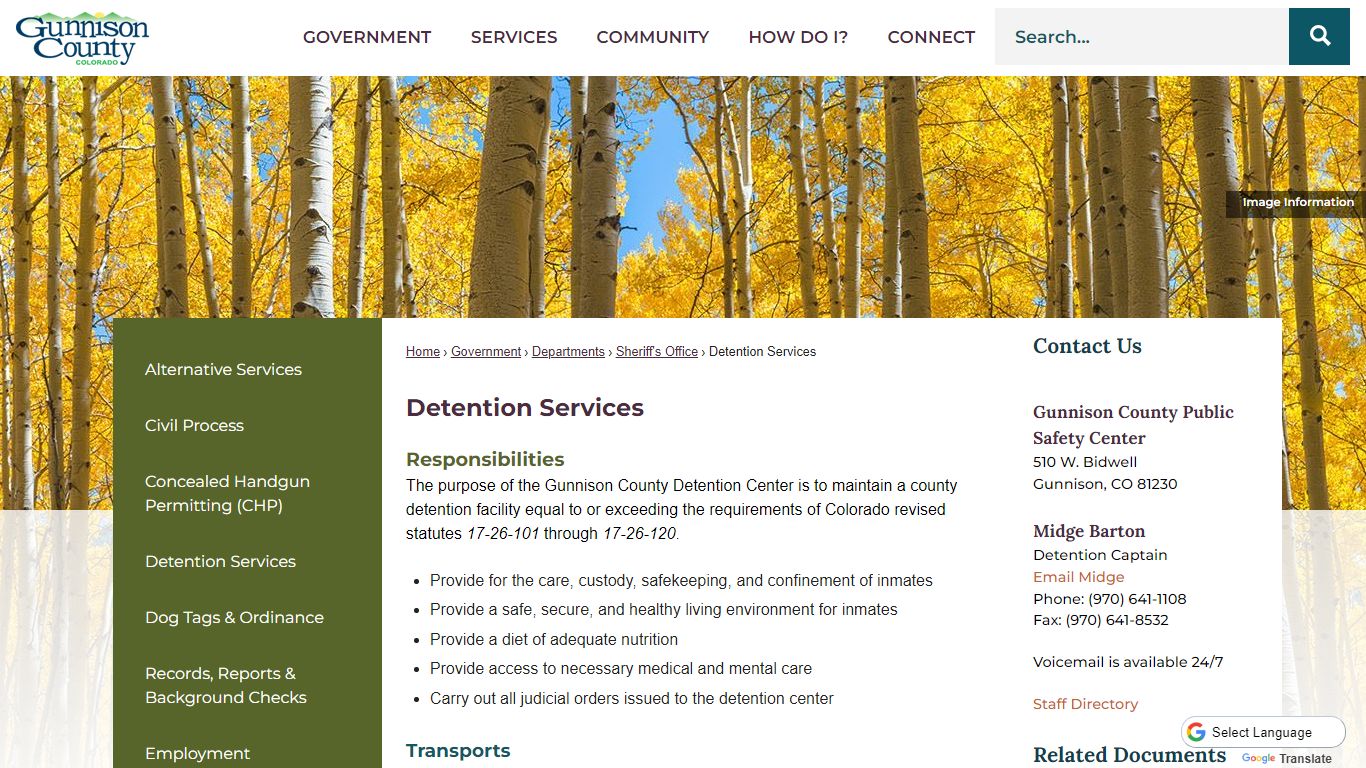 Detention Services | Gunnison County, CO - Official Website