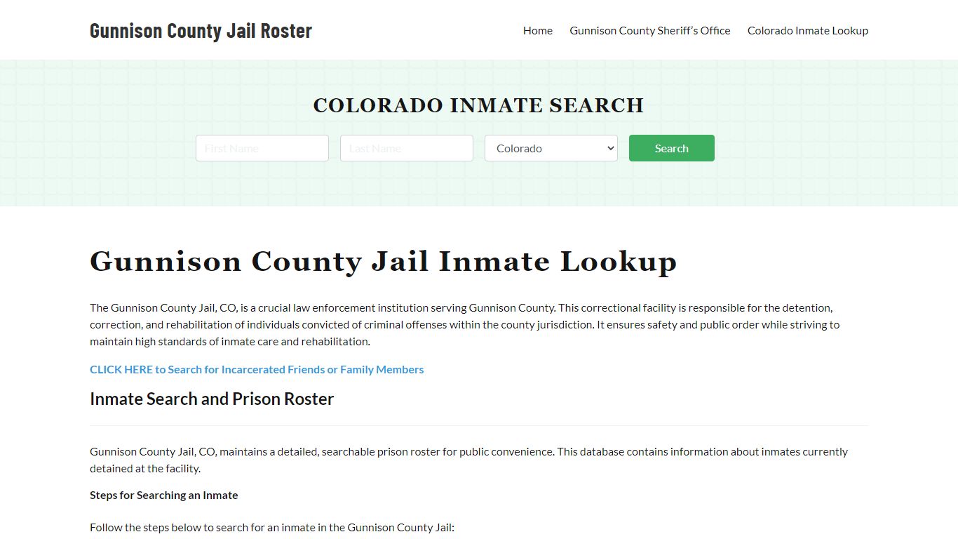 Gunnison County Jail Roster Lookup, CO, Inmate Search