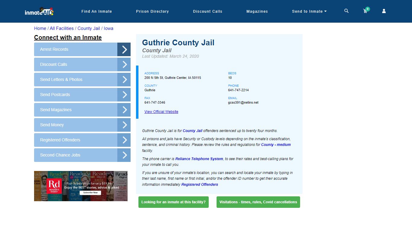 Guthrie County Jail - Inmate Locator - Guthrie Center, IA