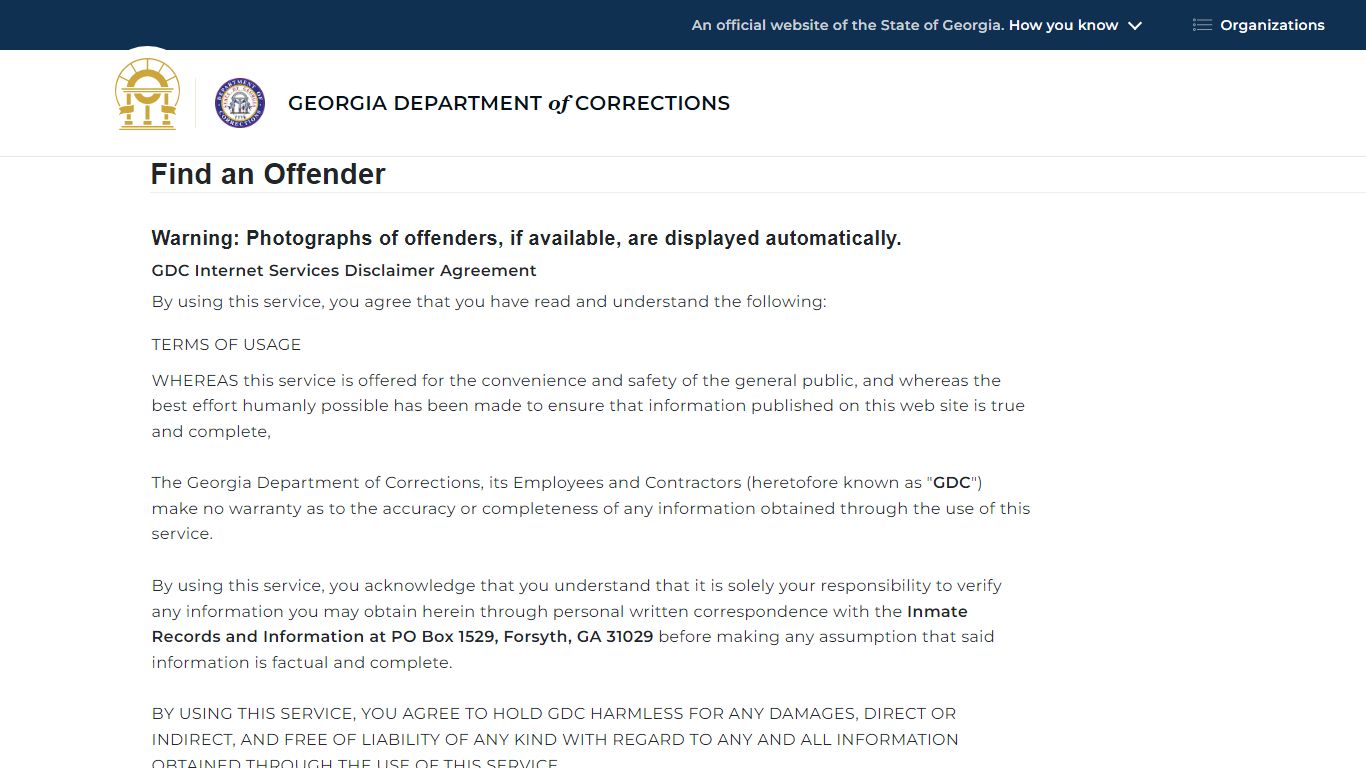 || Georgia Department of Corrections || - Find an Offender