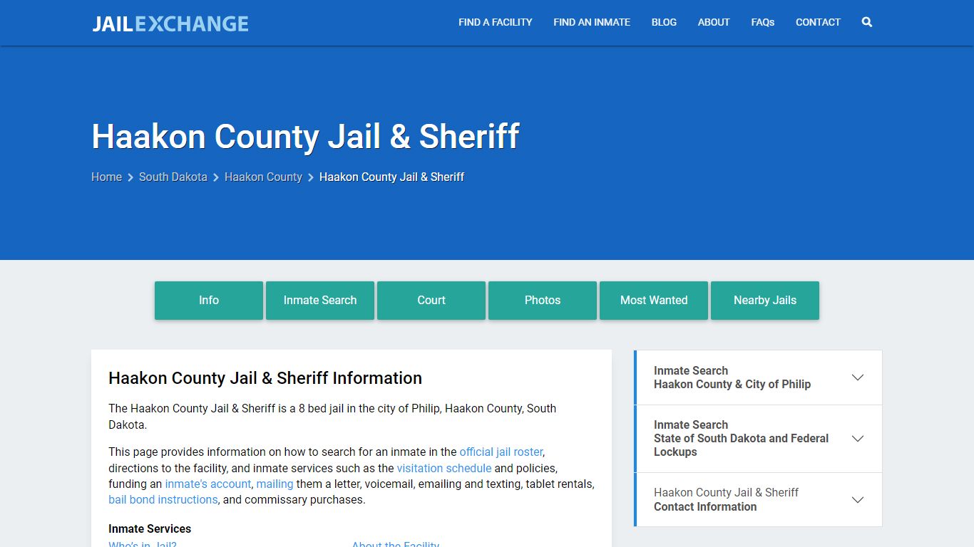 Haakon County Jail & Sheriff, SD Inmate Search, Information