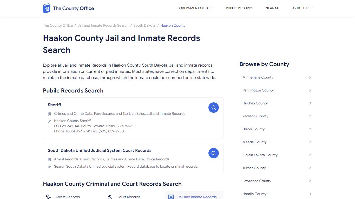 Haakon County Jail and Inmate Records Search - The County Office
