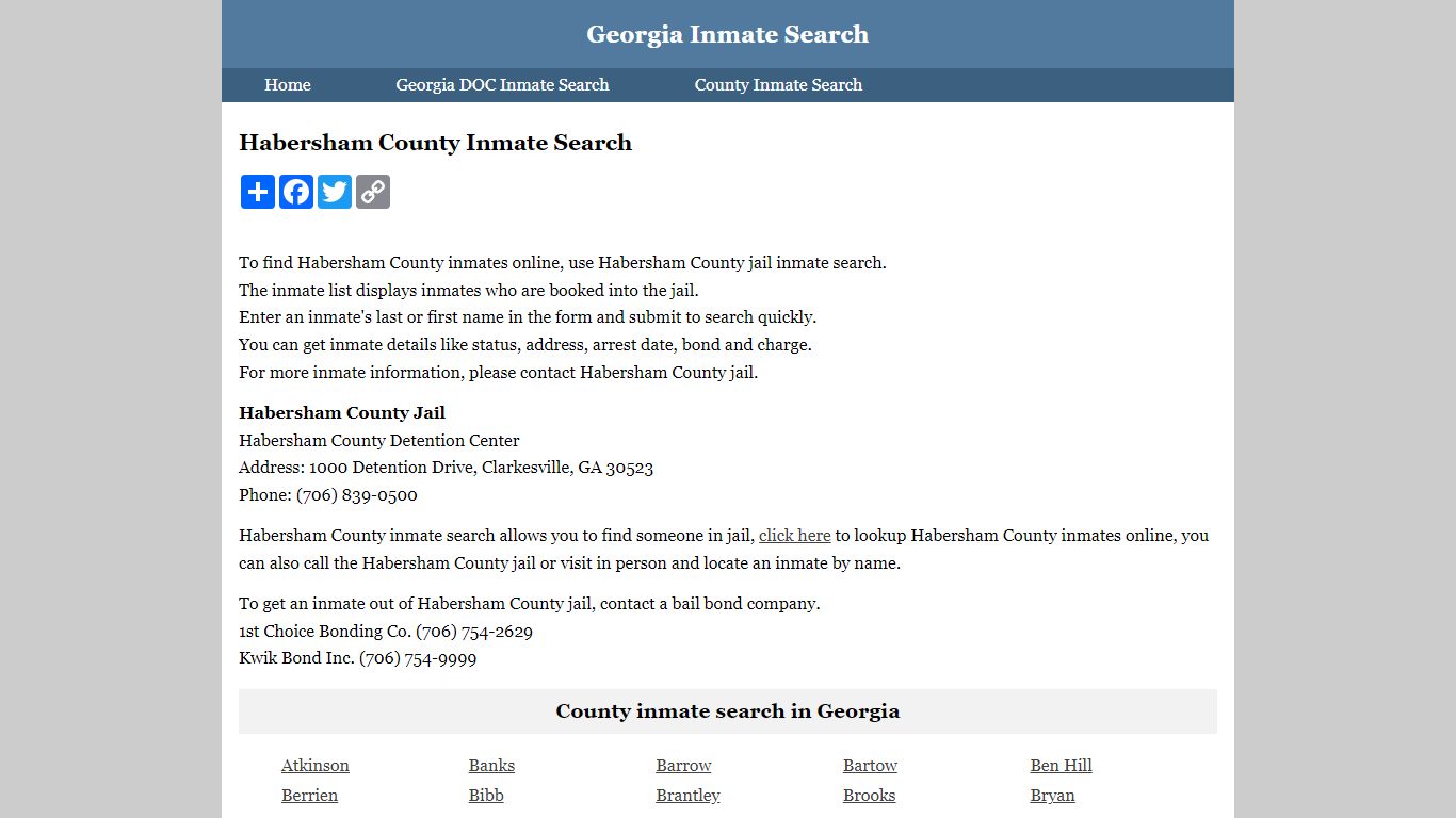 Habersham County Inmate Search