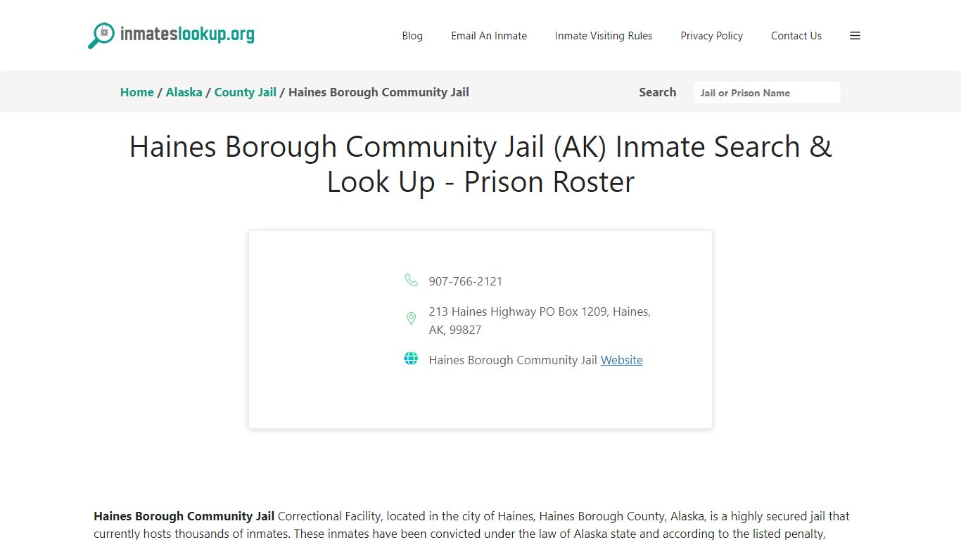Haines Borough Community Jail (AK) Inmate Search & Look Up - Inmate Lookup