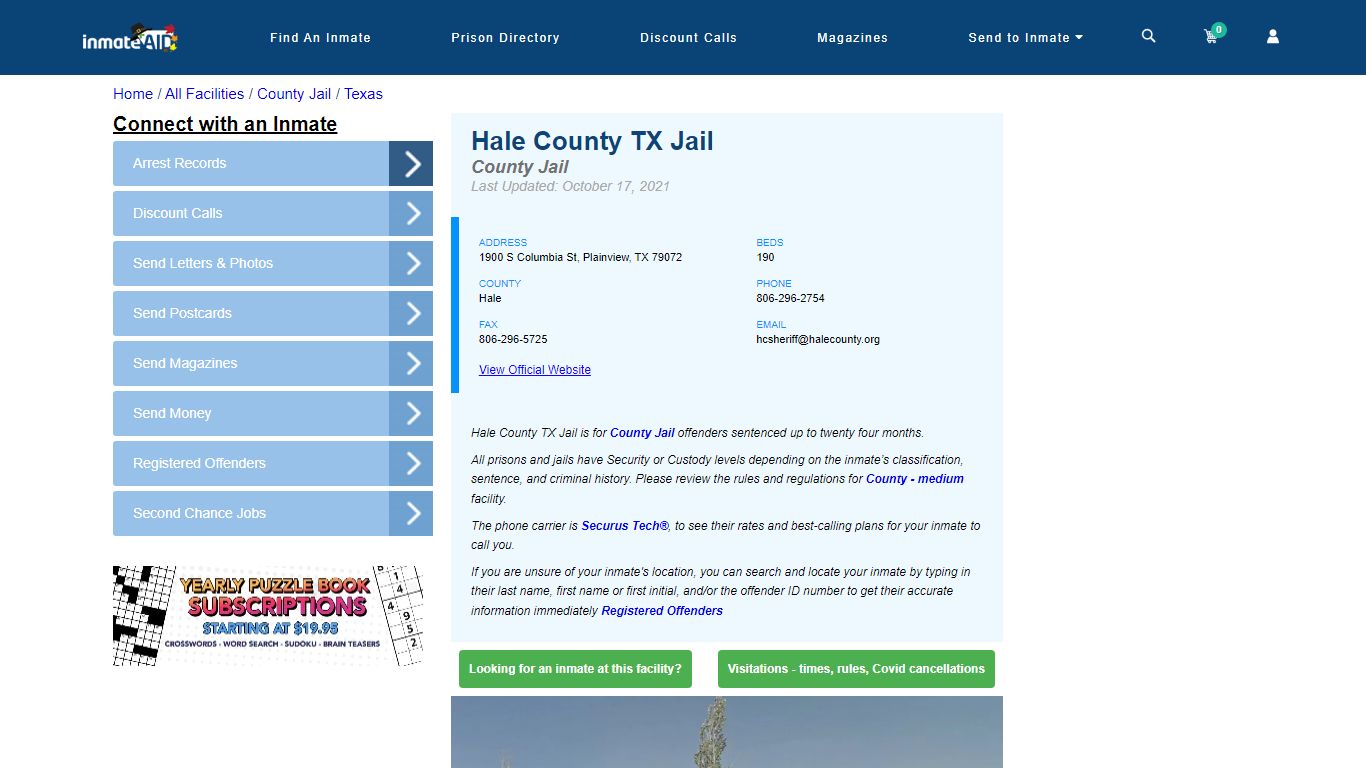 Hale County TX Jail - Inmate Locator - Plainview, TX