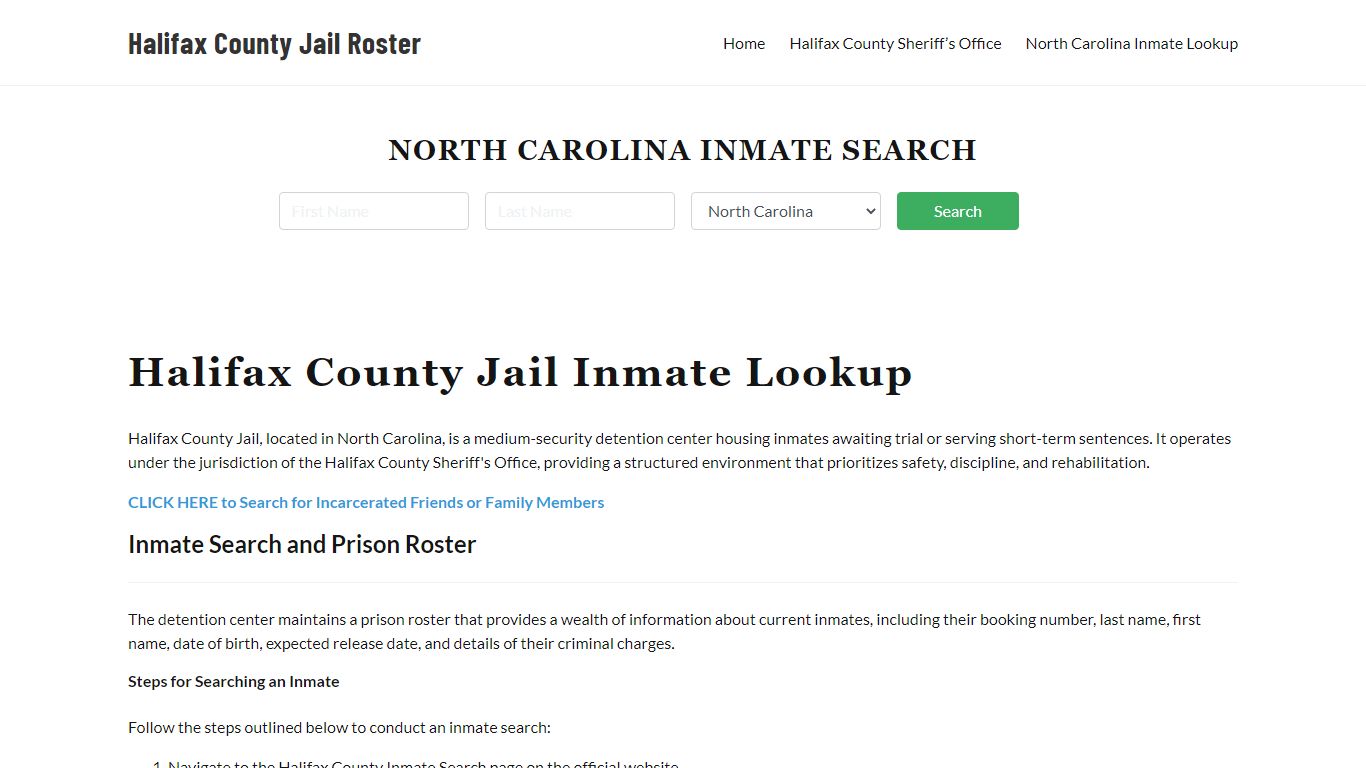Halifax County Jail Roster Lookup, NC, Inmate Search