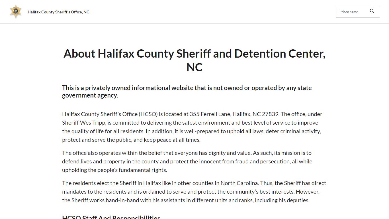 About Halifax County Sheriff and Detention Center, NC