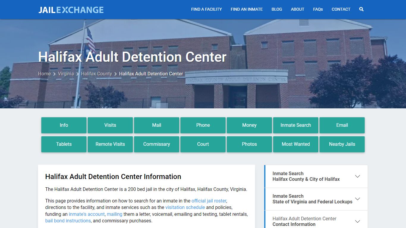Halifax Adult Detention Center, VA Inmate Search, Information