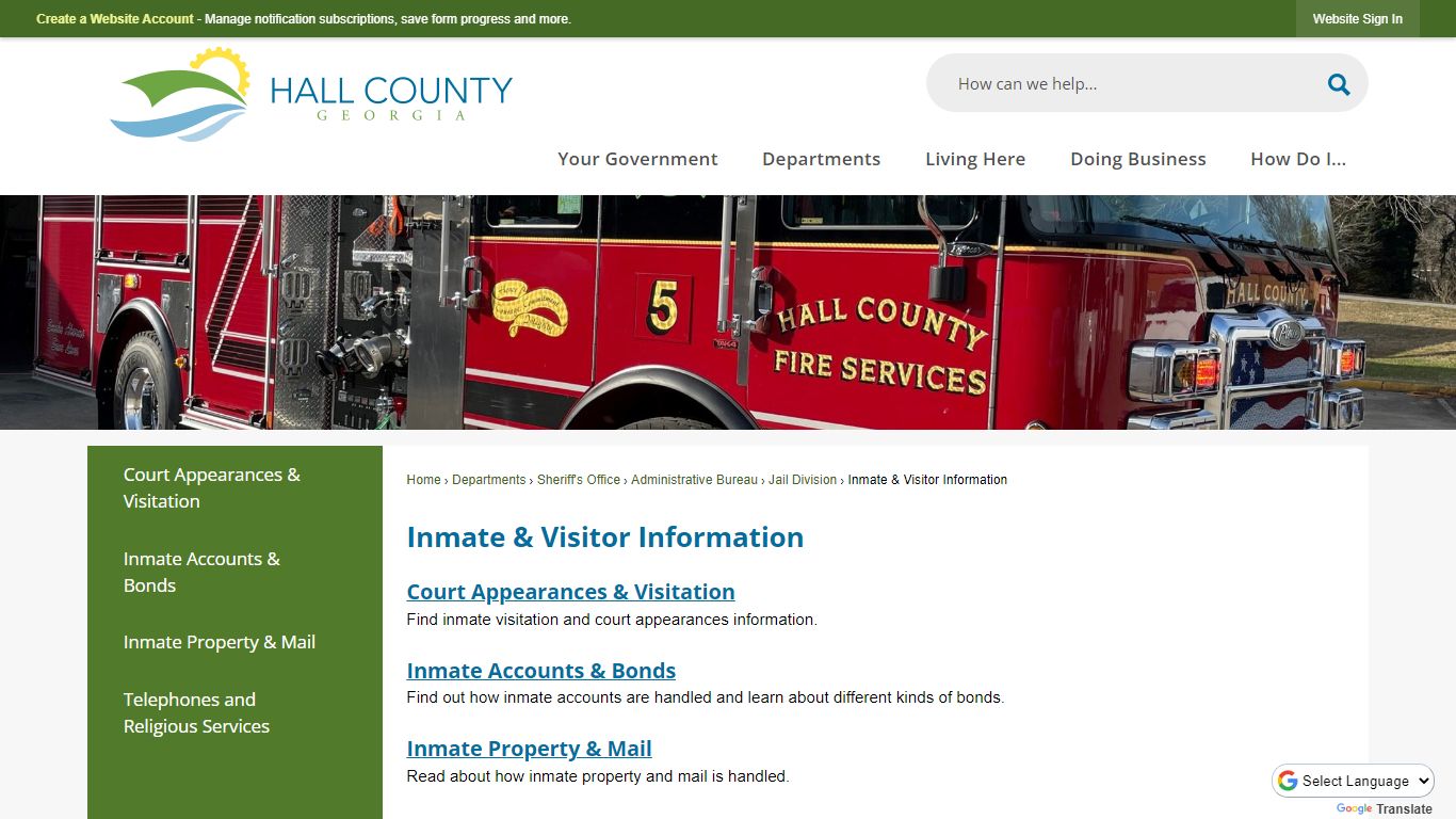 Inmate & Visitor Information | Hall County, GA - Official Website