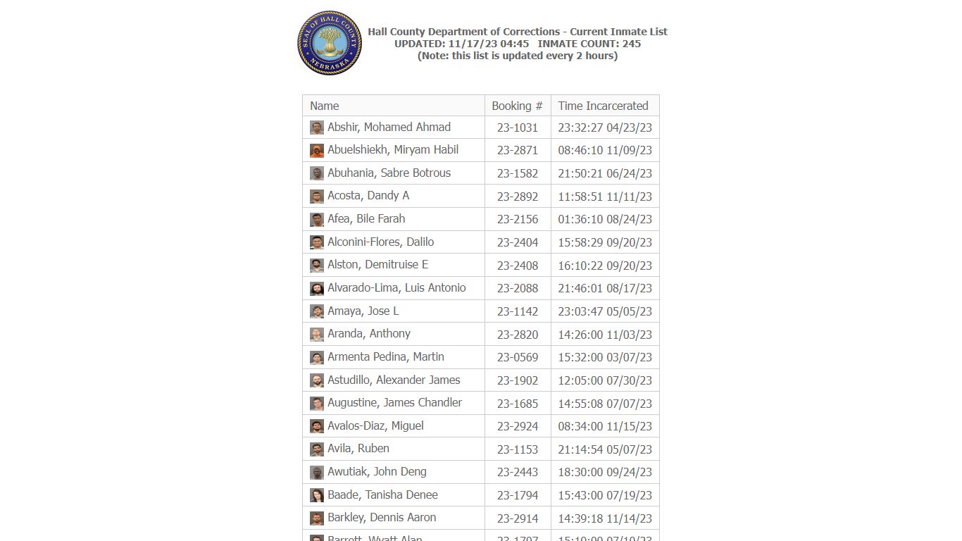 Hall County Department of Corrections - Current Inmate List