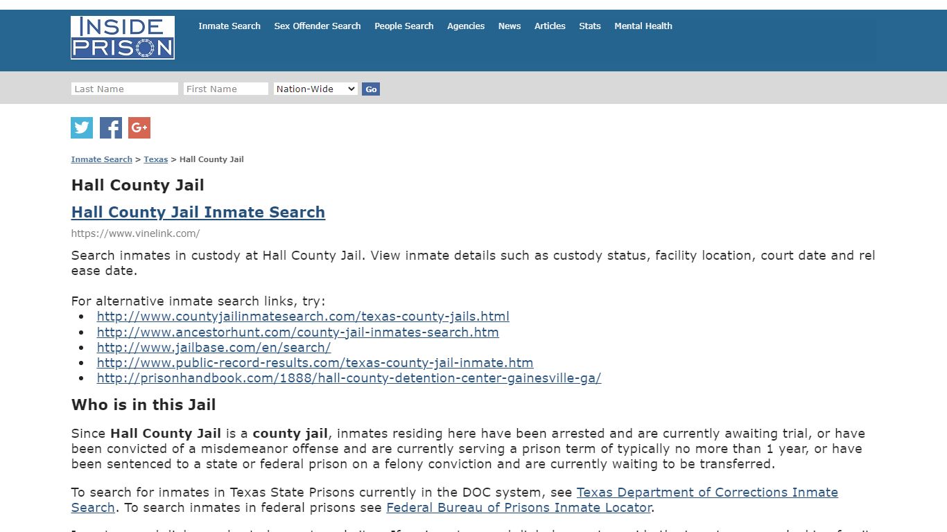 Hall County Jail - Texas - Inmate Search - Inside Prison