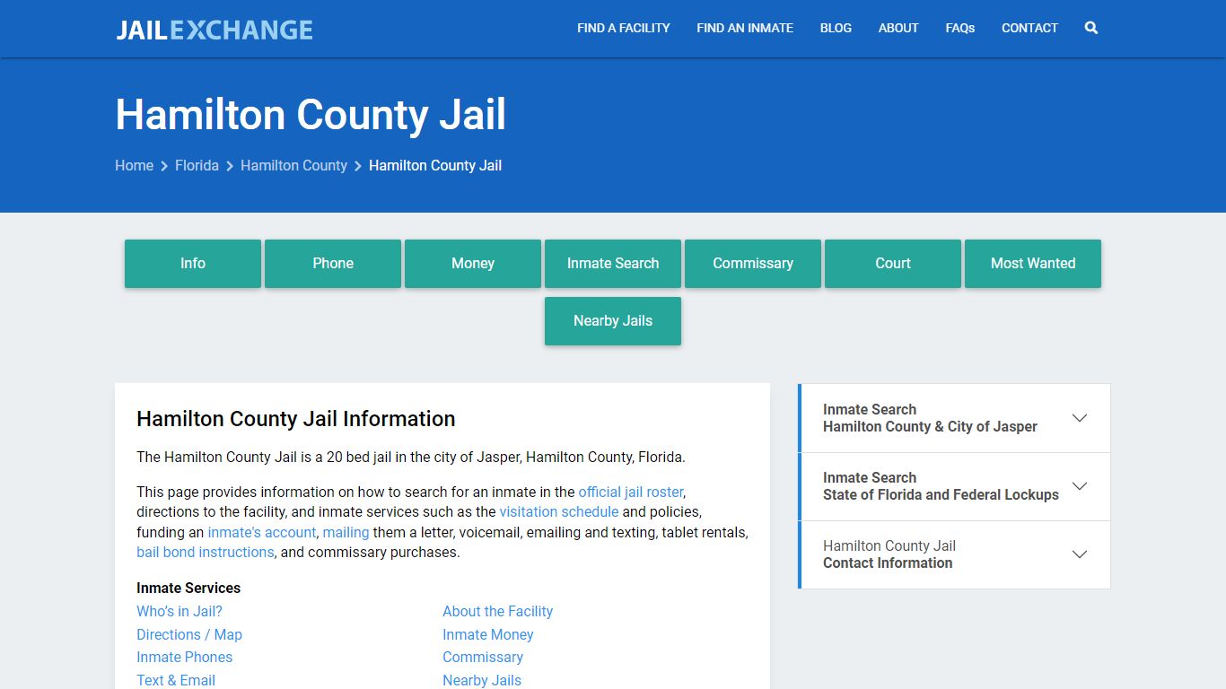 Hamilton County Jail, FL Inmate Search, Information