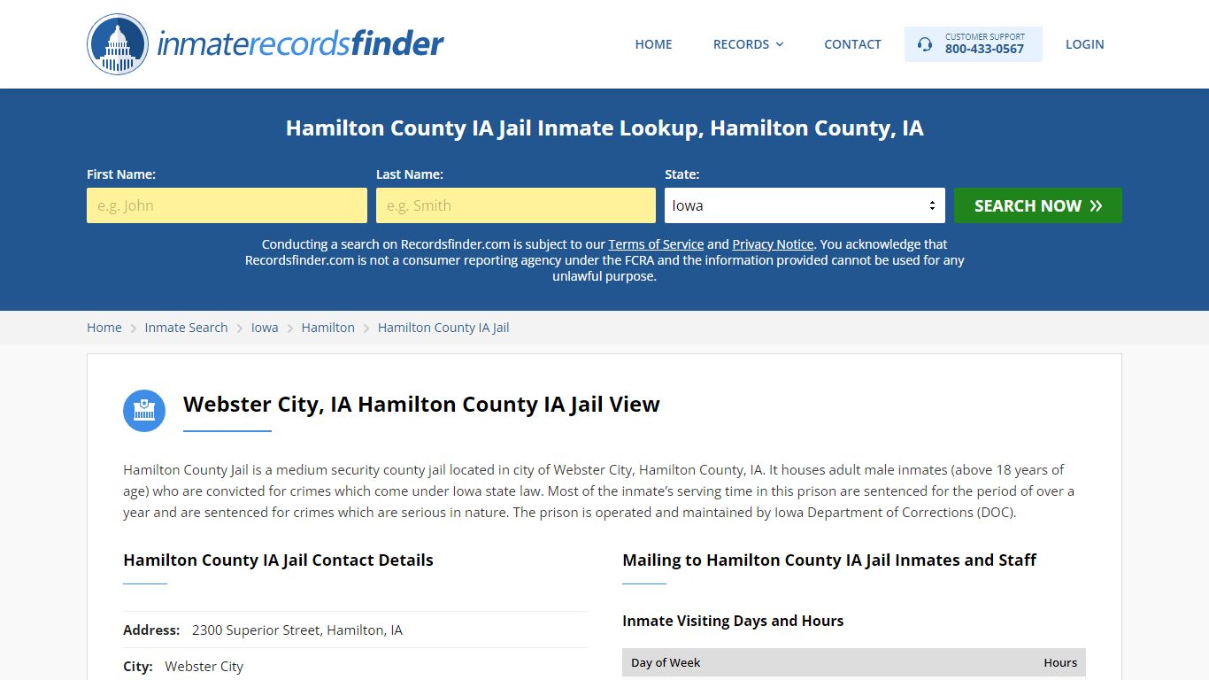 Hamilton County IA Jail Inmate Lookup, Hamilton County, IA