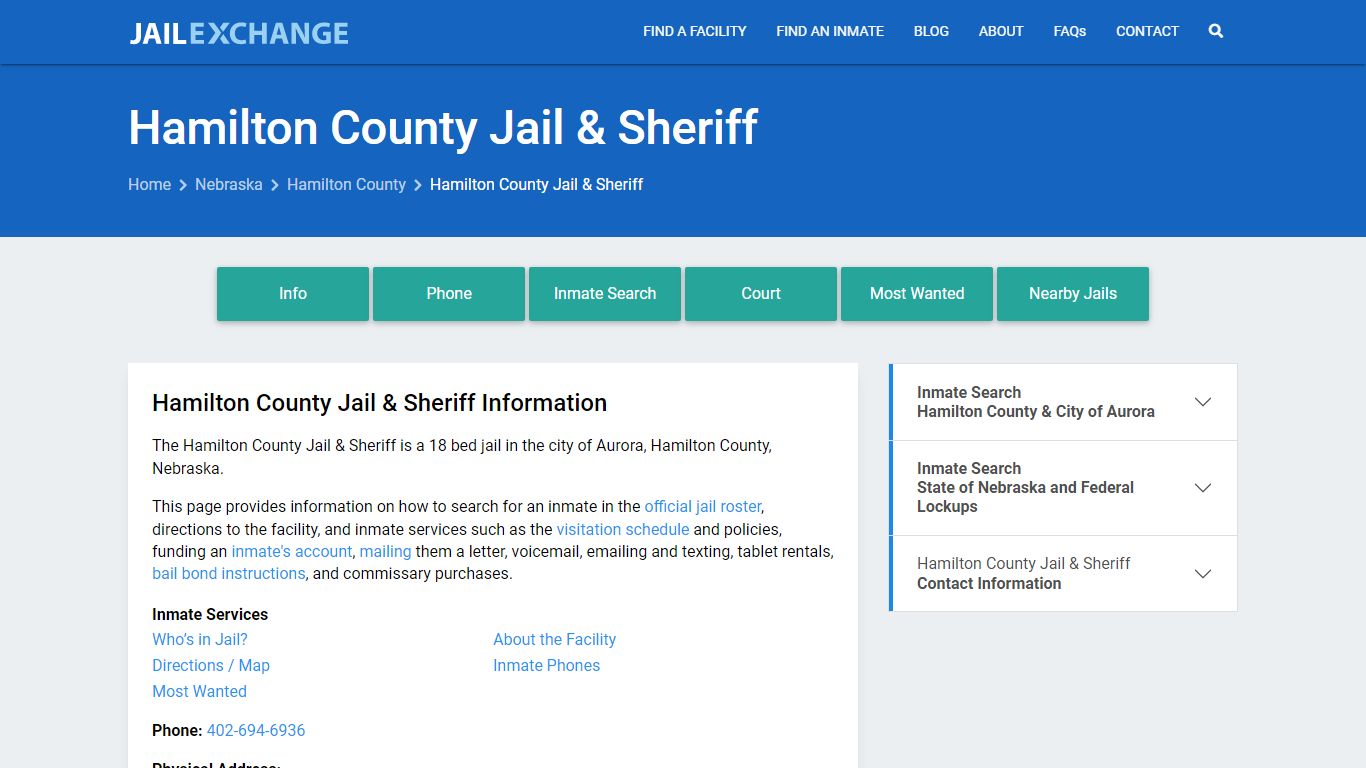 Hamilton County Jail & Sheriff, NE Inmate Search, Information