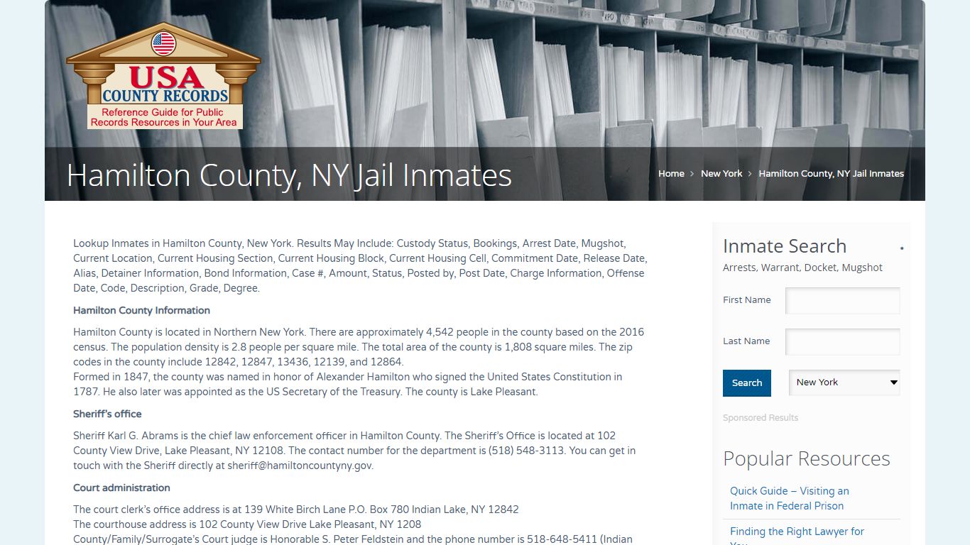 Hamilton County, NY Jail Inmates | Name Search