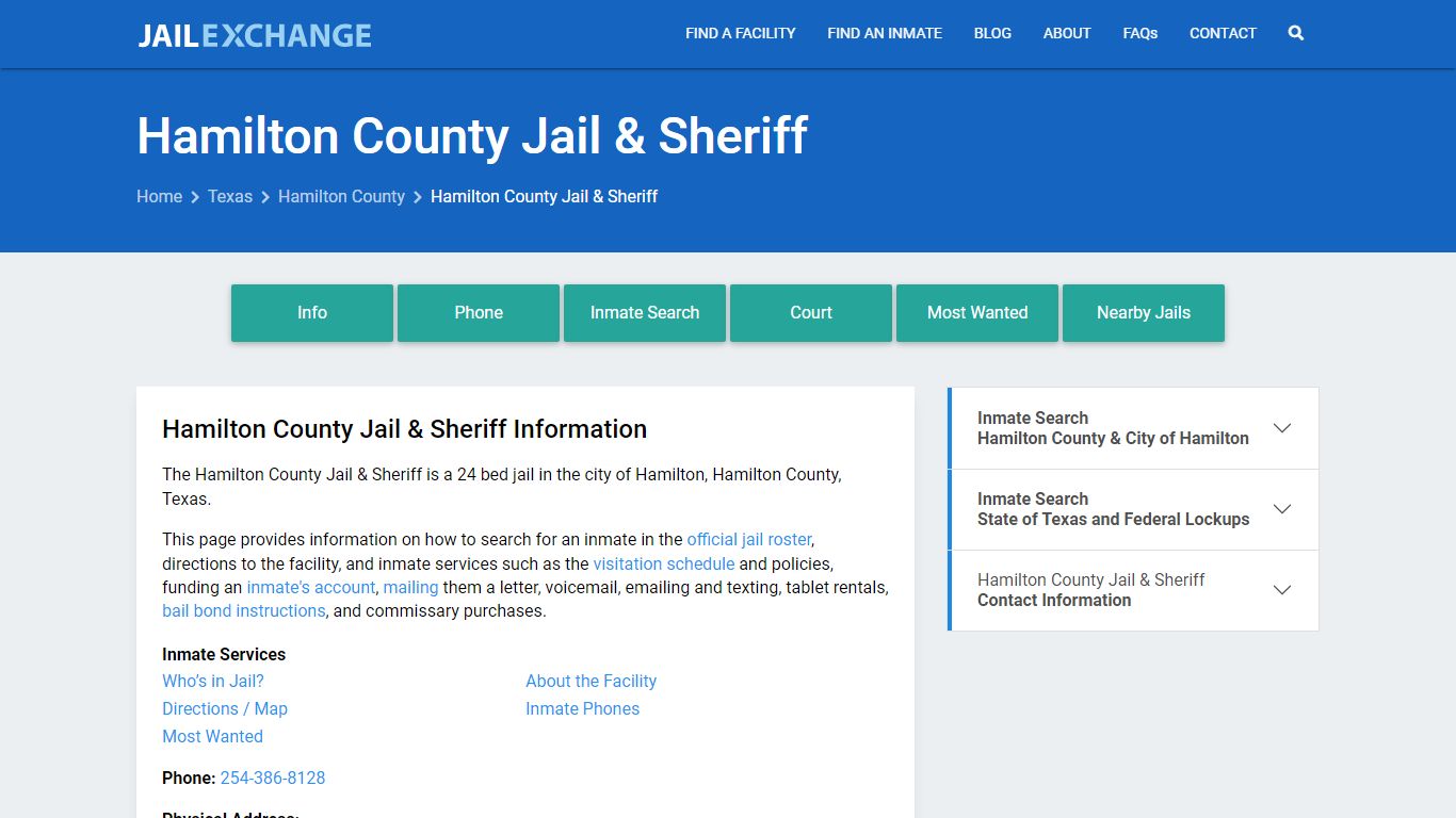 Hamilton County Jail & Sheriff, TX Inmate Search, Information