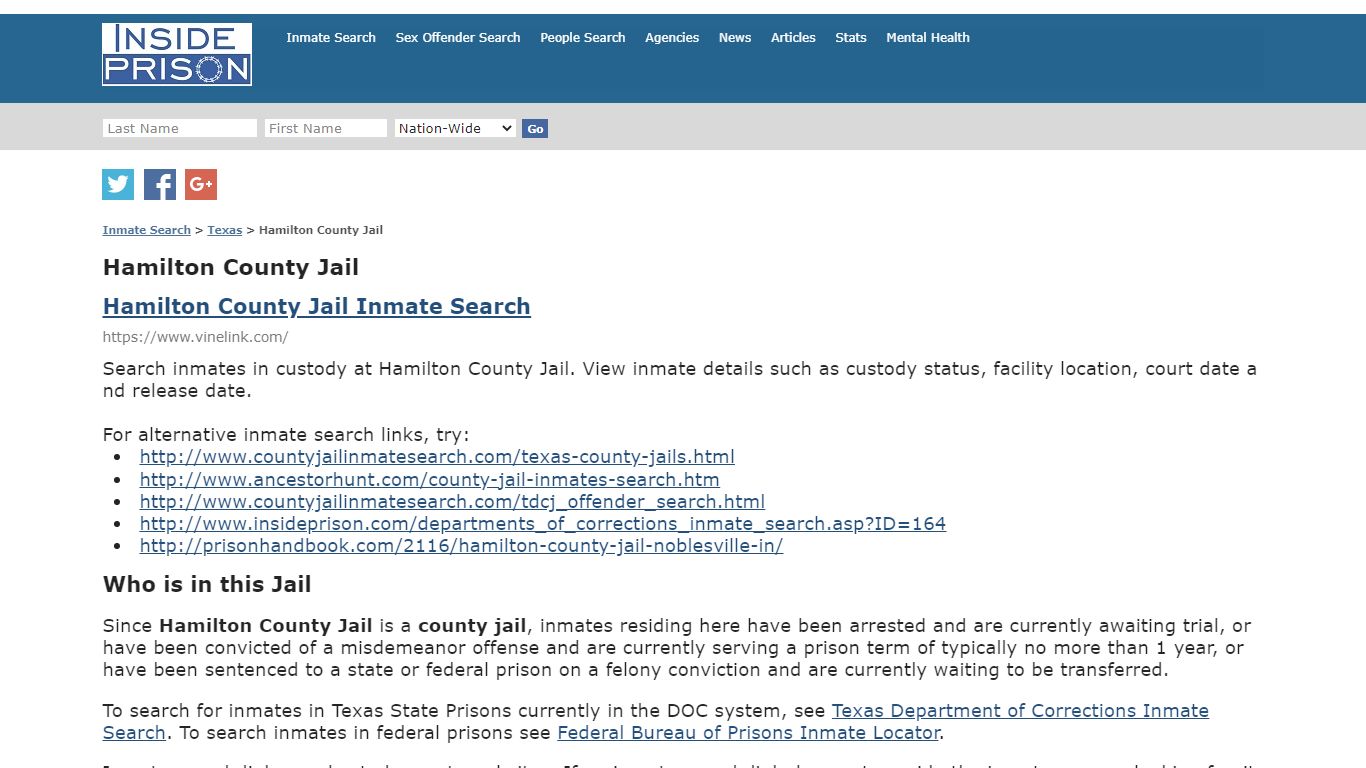 Hamilton County Jail - Texas - Inmate Search - Inside Prison