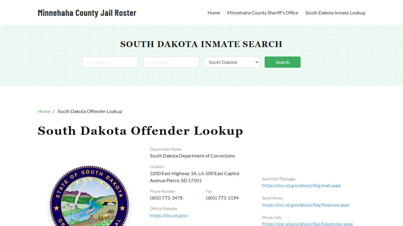 South Dakota Inmate Search, Jail Rosters