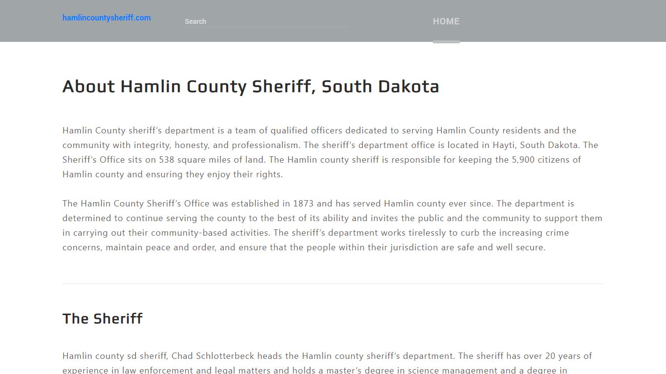 About Hamlin County Sheriff, South Dakota