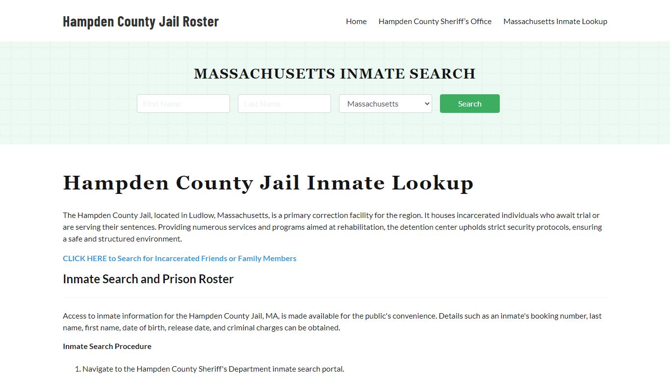 Hampden County Jail Roster Lookup, MA, Inmate Search