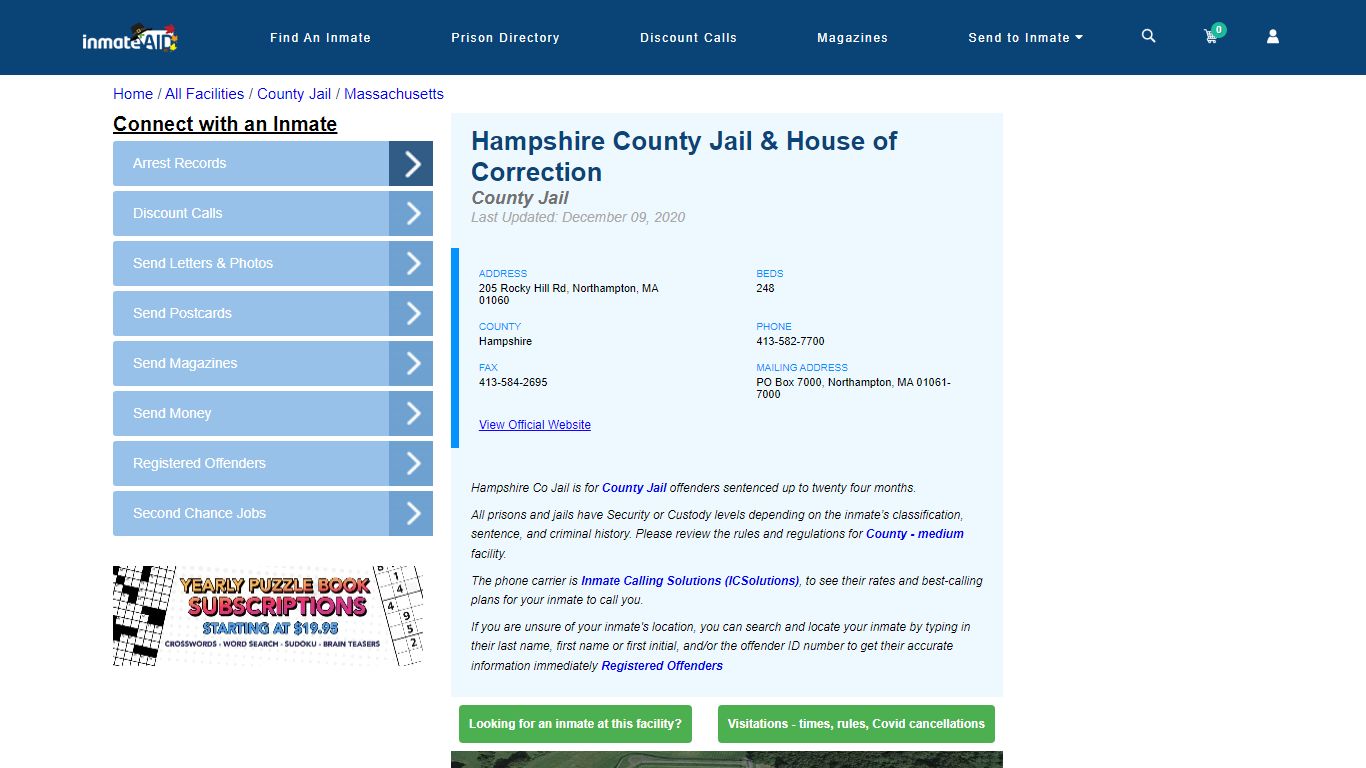 Hampshire County Jail & House of Correction - Inmate Locator ...