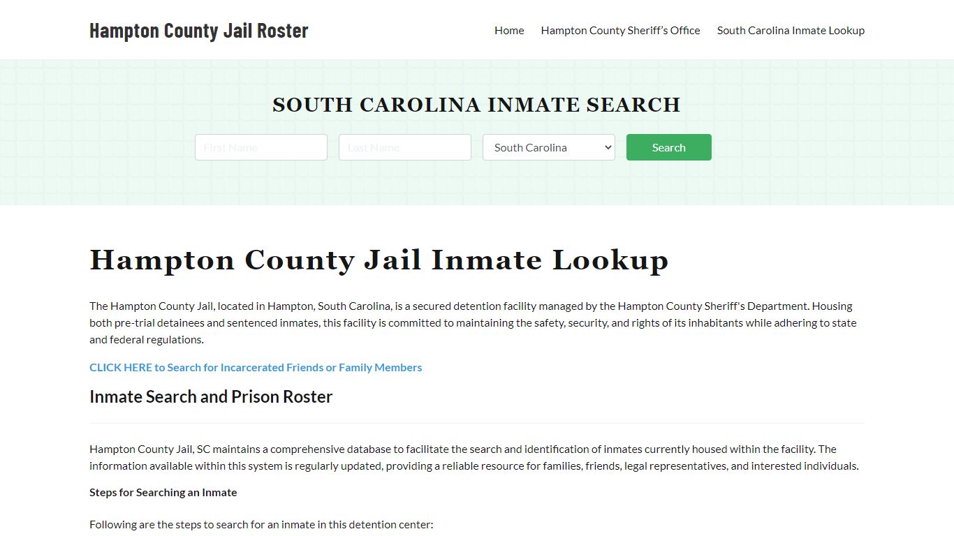 Hampton County Jail Roster Lookup, SC, Inmate Search