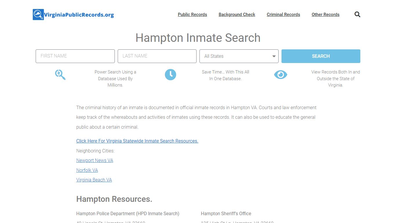 Hampton Inmate Search - HPD Current & Past Jail Records