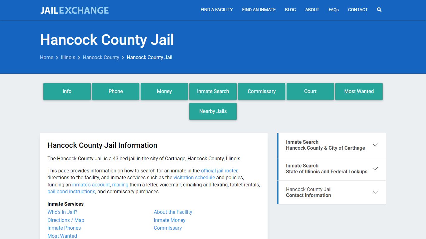 Hancock County Jail, IL Inmate Search & Services