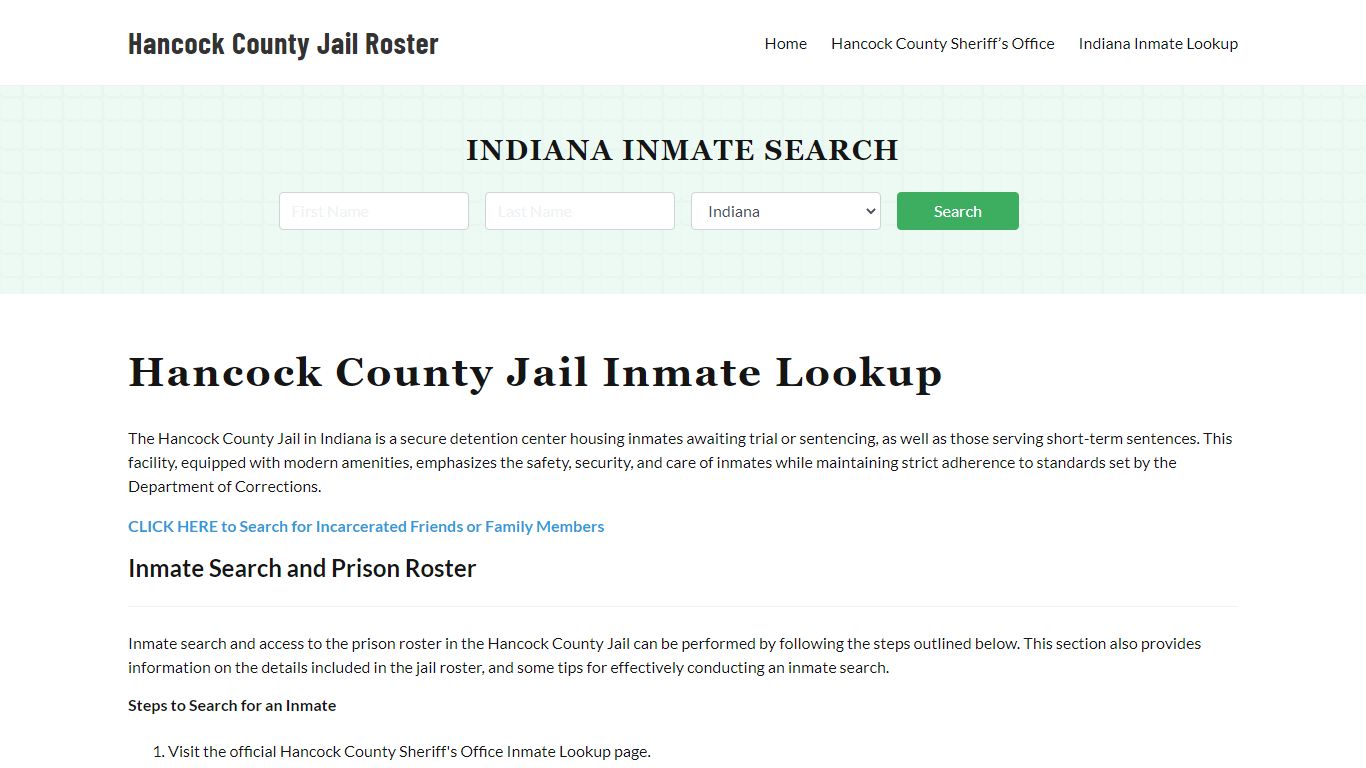 Hancock County Jail Roster Lookup, IN, Inmate Search