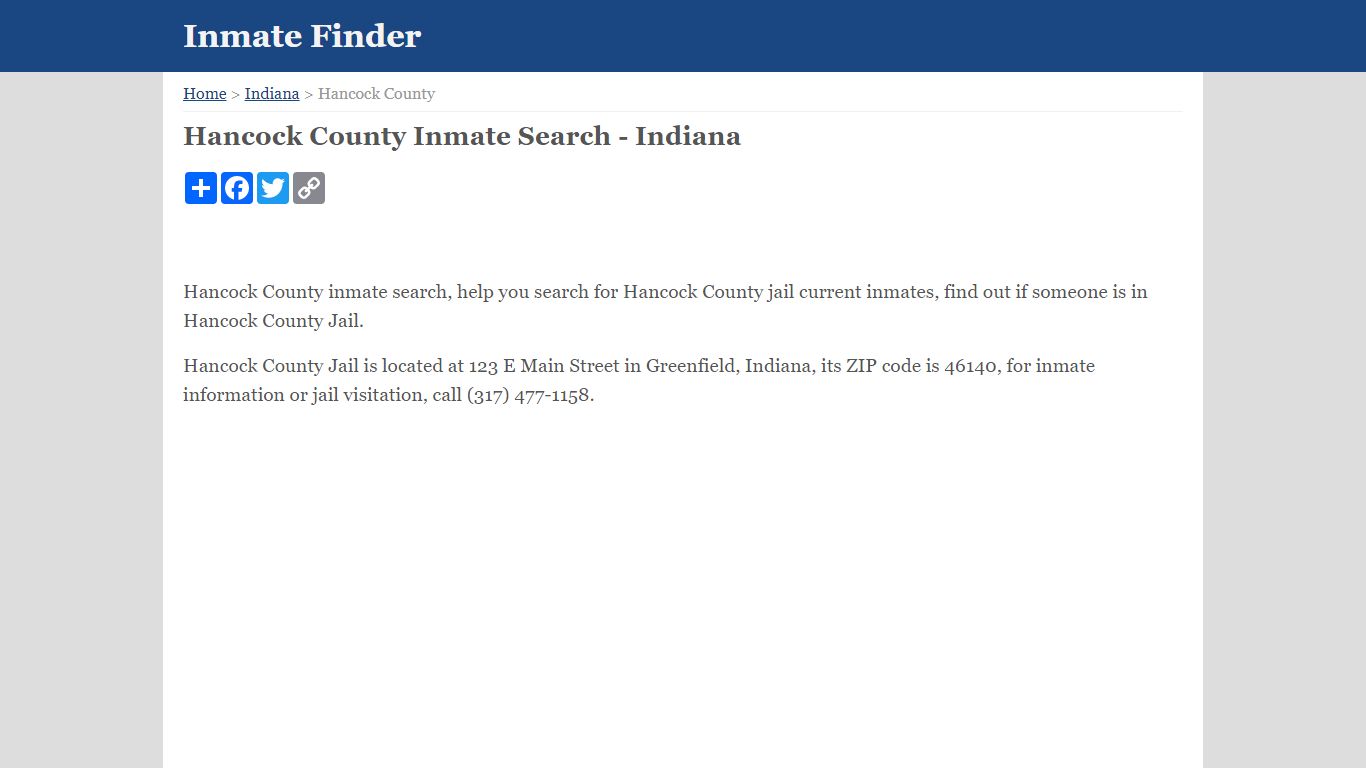 Hancock County Inmate Search - Indiana