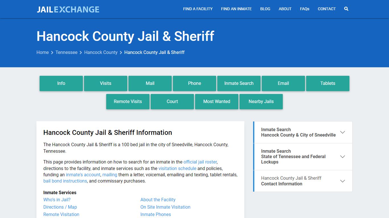 Hancock County Jail & Sheriff, TN Inmate Search, Information