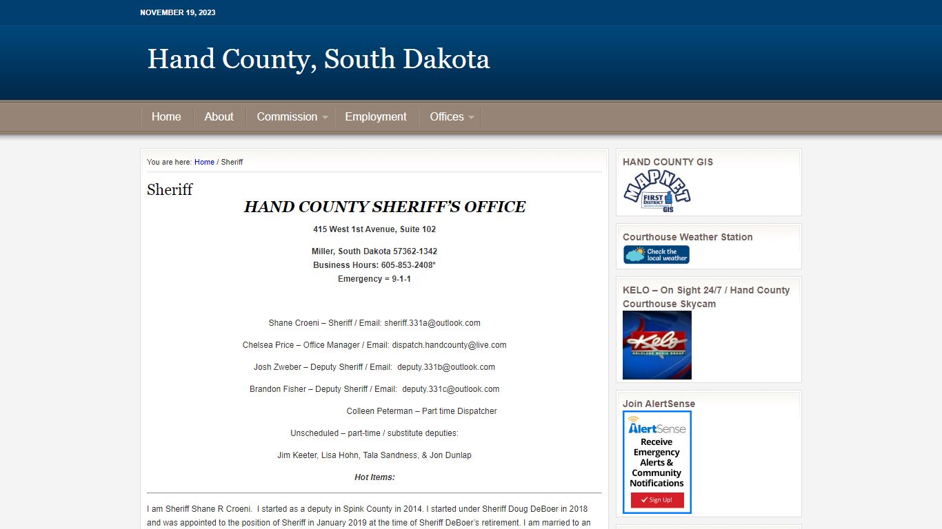 Sheriff - Hand County, South Dakota