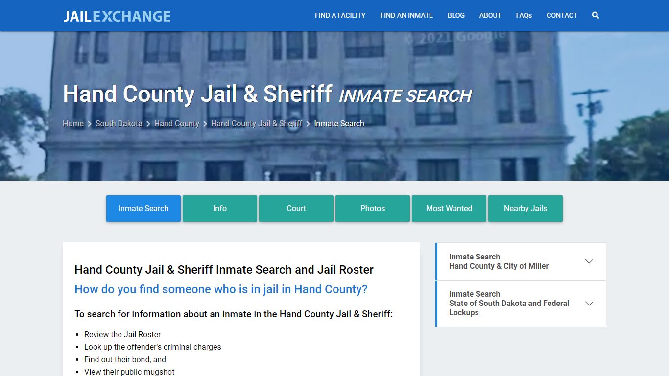Hand County Jail & Sheriff Inmate Search - Jail Exchange