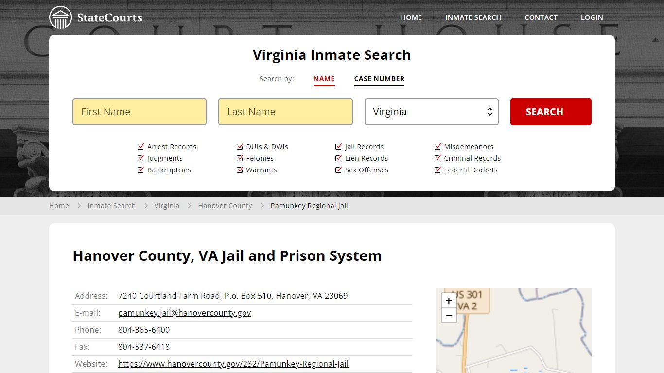 Pamunkey Regional Jail Inmate Records Search, Virginia - StateCourts