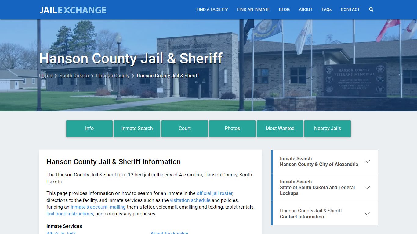 Hanson County Jail & Sheriff, SD Inmate Search, Information