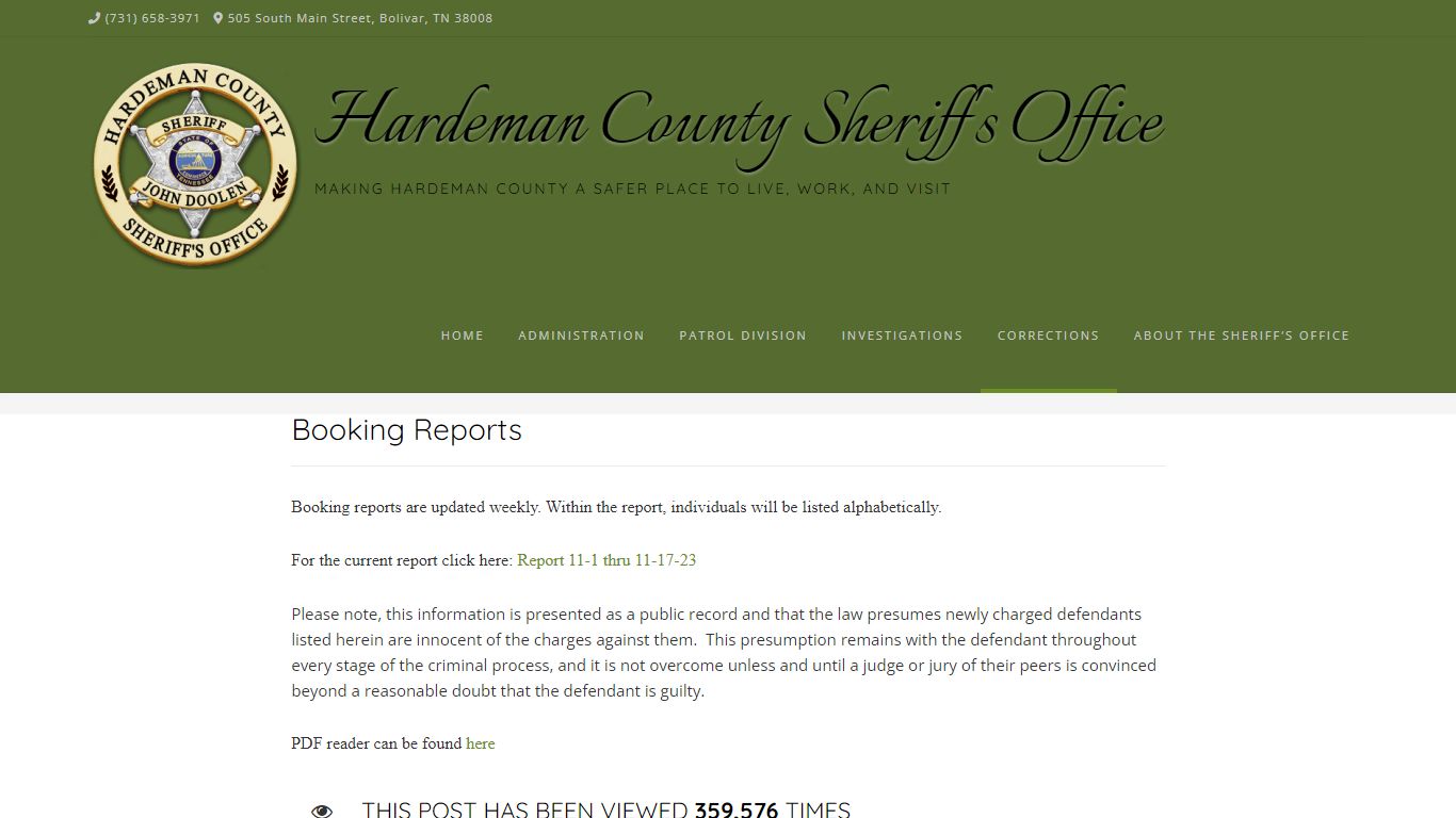 Booking Reports – Hardeman County Sheriff's Office