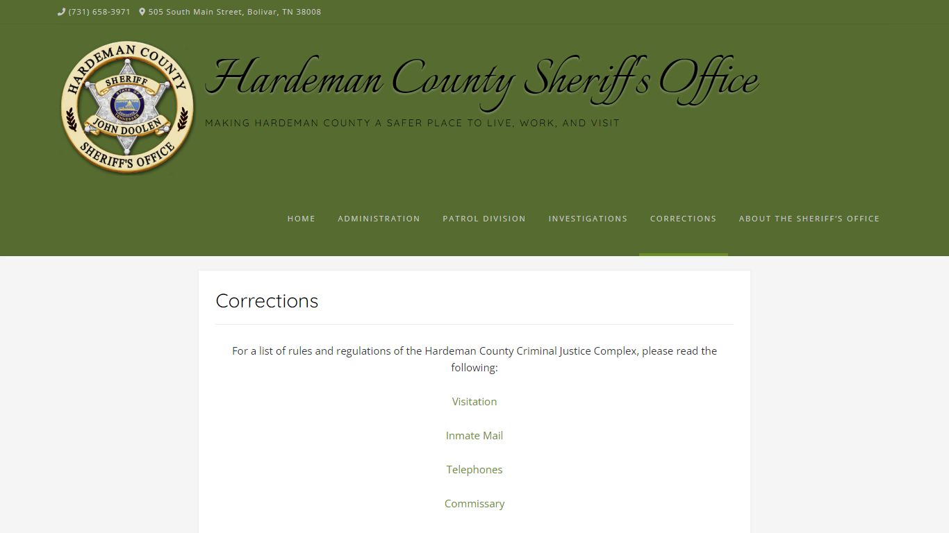 Corrections – Hardeman County Sheriff's Office