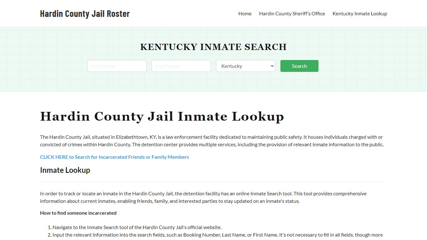 Hardin County Jail Roster Lookup, KY, Inmate Search