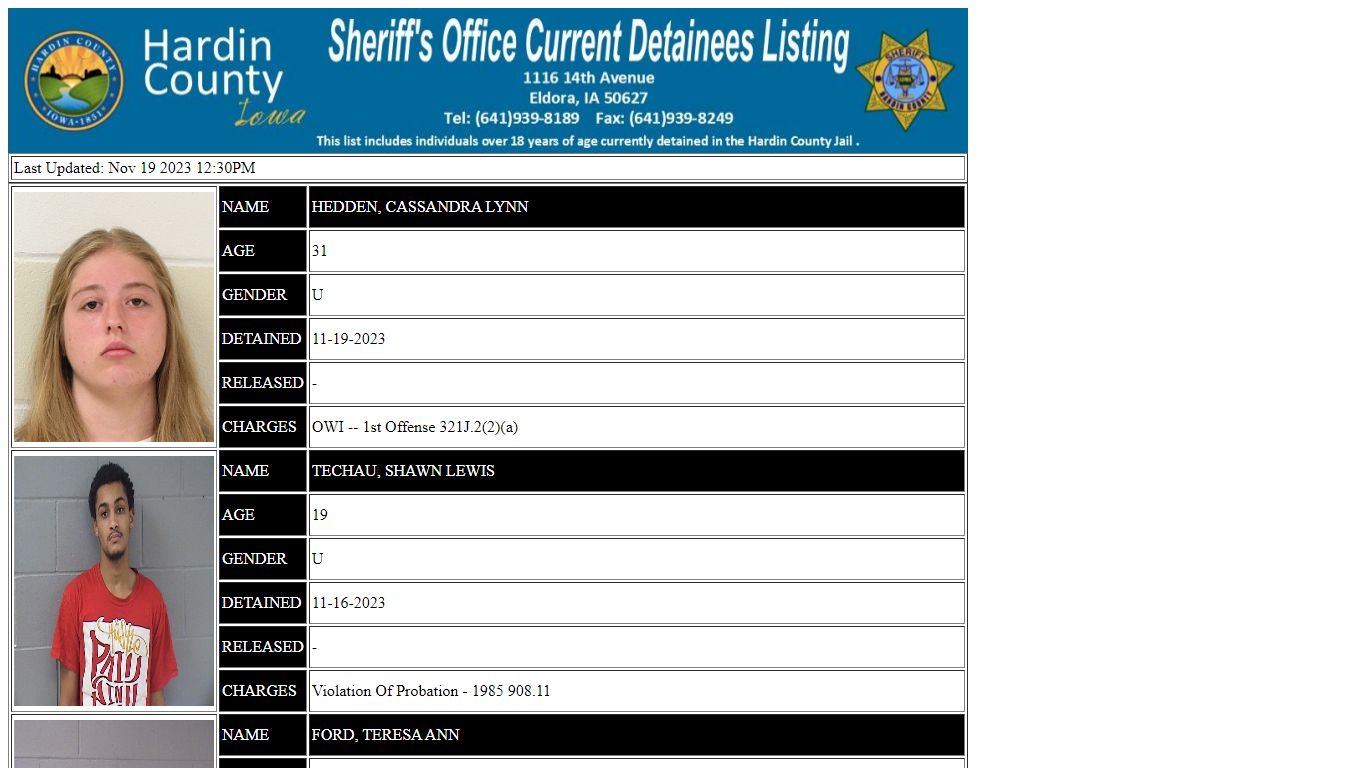 Hardin County Current Detainees