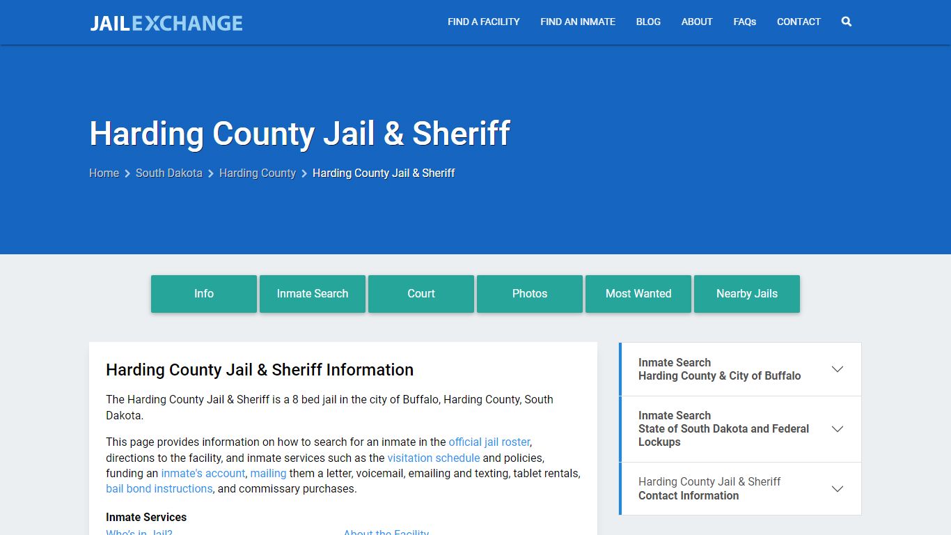 Harding County Jail & Sheriff, SD Inmate Search, Information