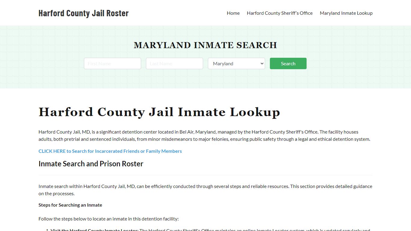 Harford County Jail Roster Lookup, MD, Inmate Search
