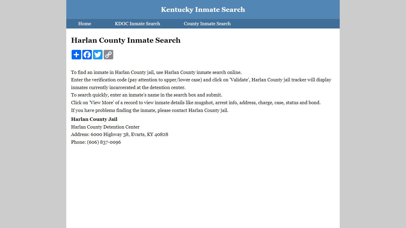 Harlan County Inmate Search
