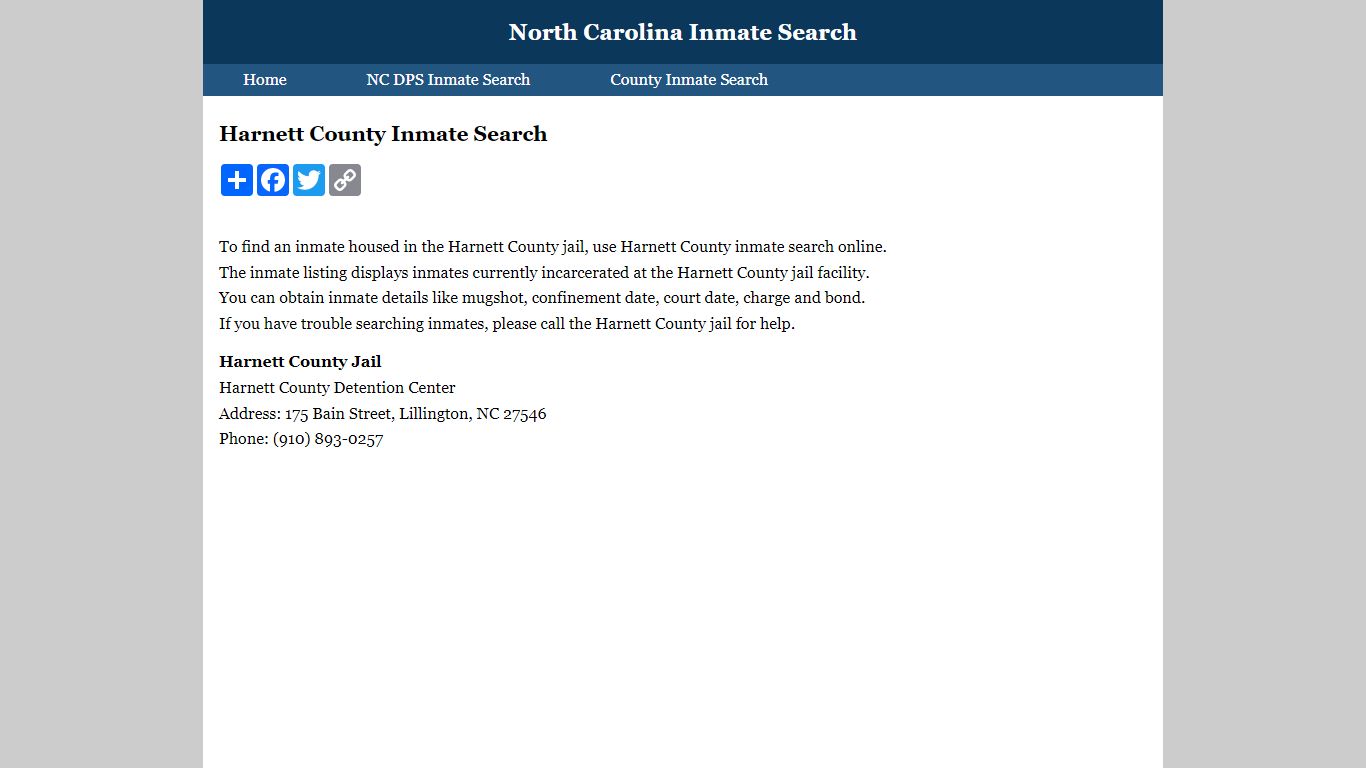 Harnett County Inmate Search - North Carolina Inmate Search