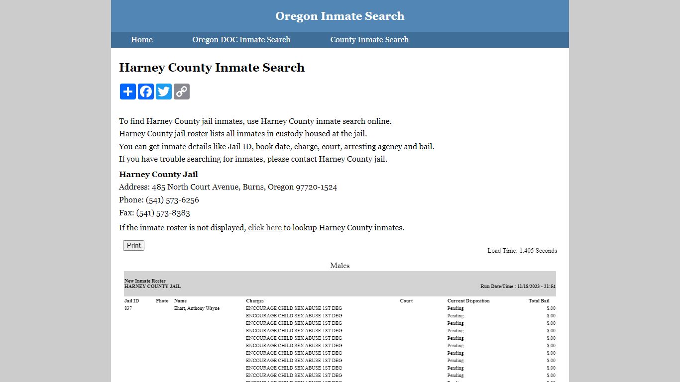 Harney County Inmate Search